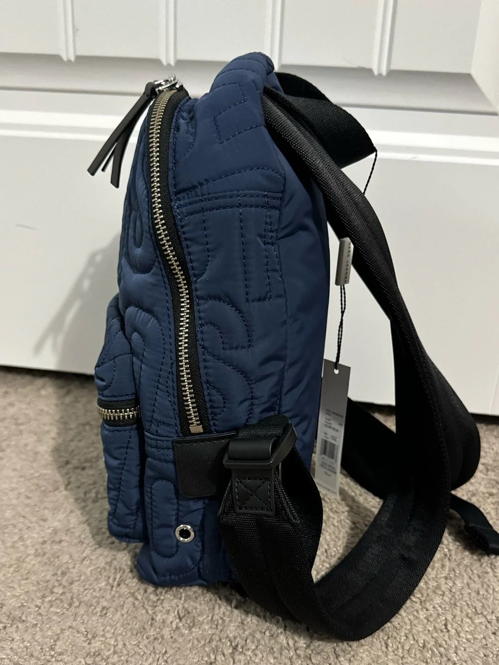 Cool Marc Jacobs navy blue quilted logo medium size backpack new